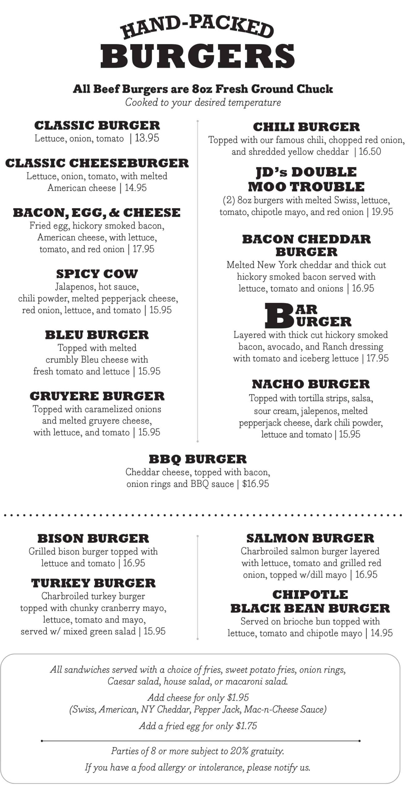 JDs Pub Brew Hooker Ave Hand-Packed Burgers January 2026